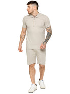 Muscle Fit Zip Polo Beige T-Shirt