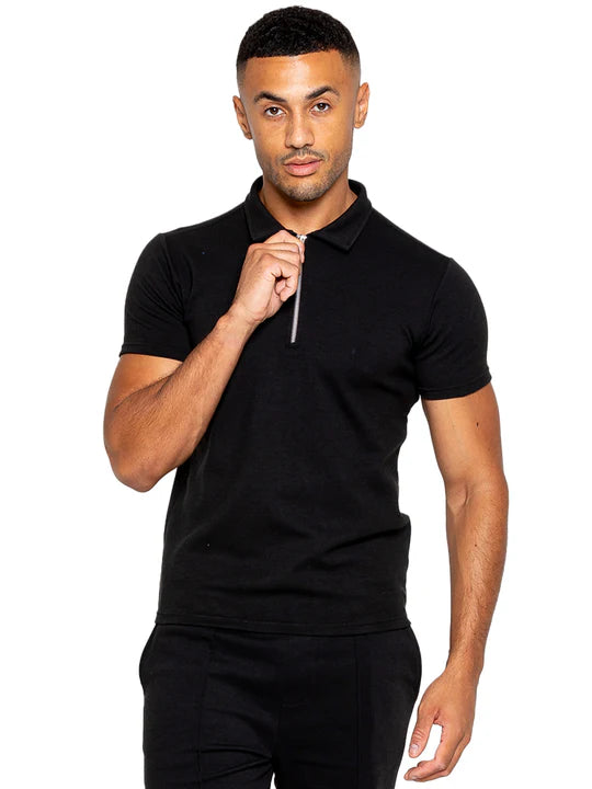 Muscle Fit Zip Polo Black T-Shirt