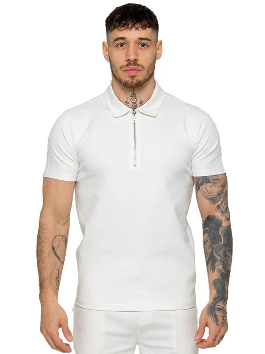 Muscle Fit Zip Polo White T-Shirt