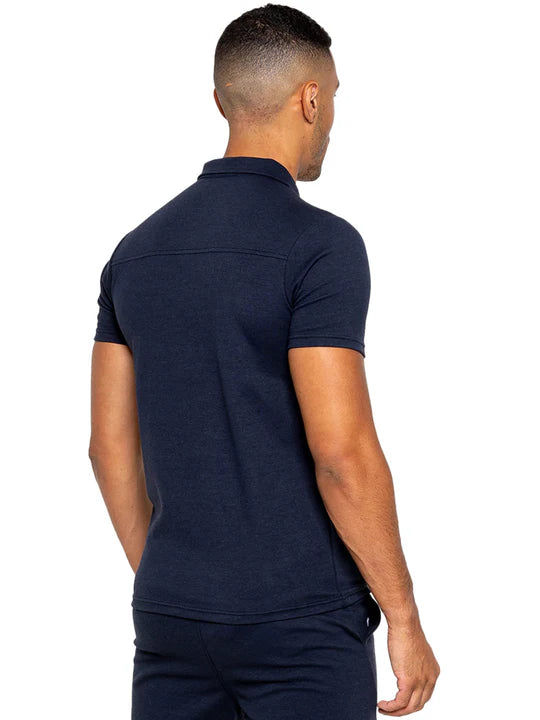 Muscle Fit Zip Polo Navy T-Shirt