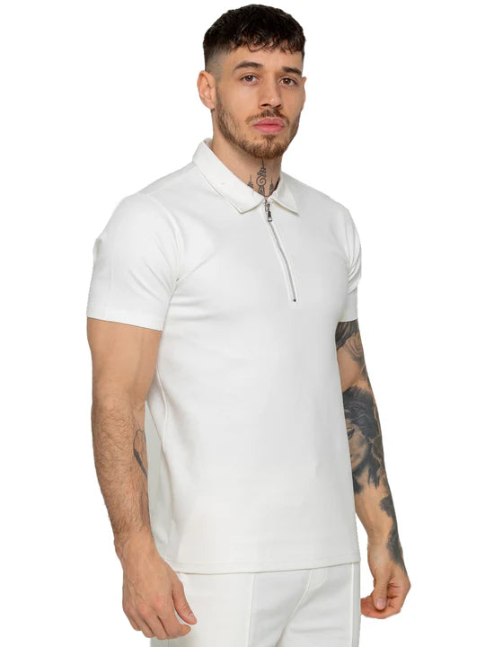 Muscle Fit Zip Polo White T-Shirt