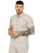 Muscle Fit Zip Polo Beige T-Shirt
