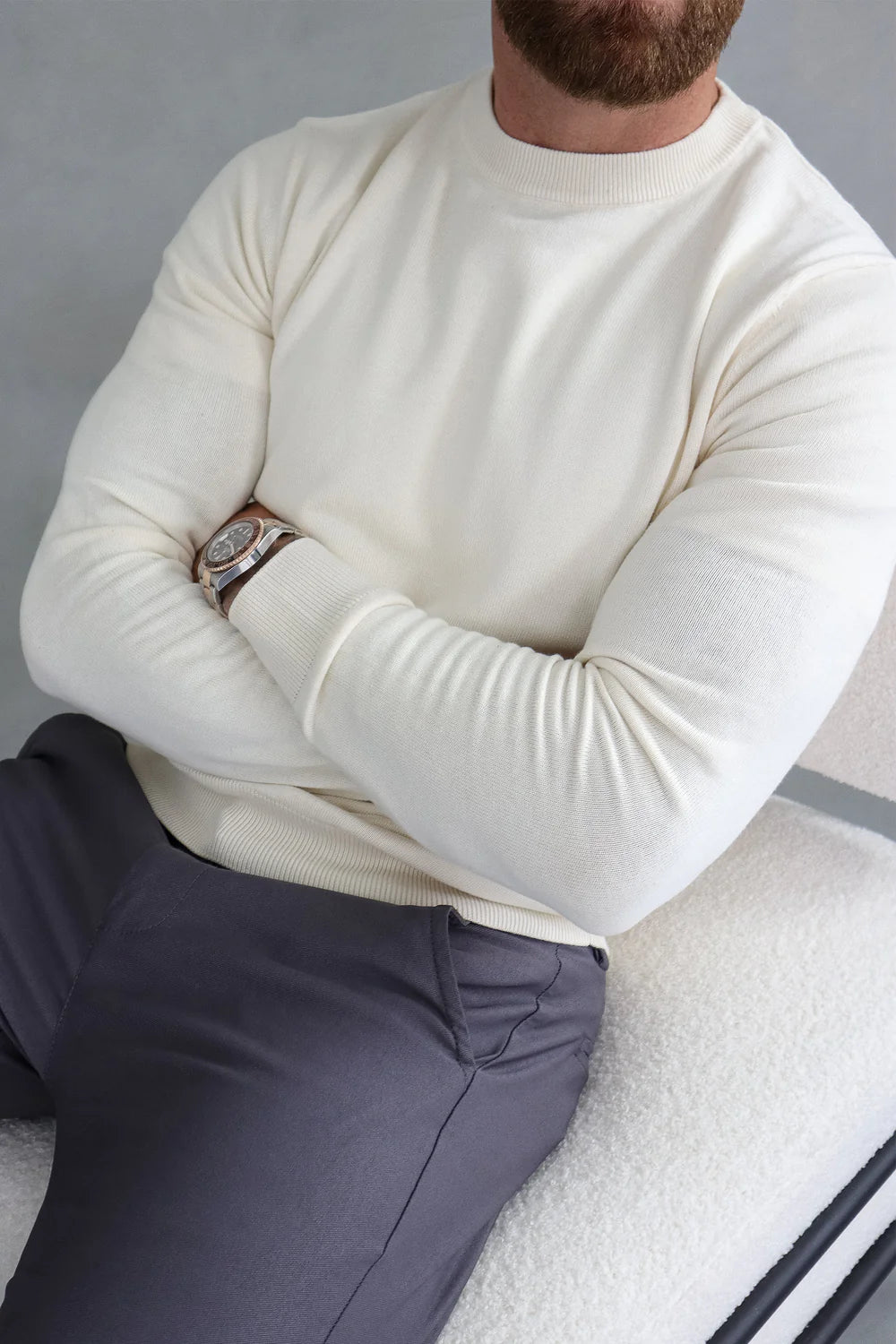 Mens Beige Crewneck Knit Sweater