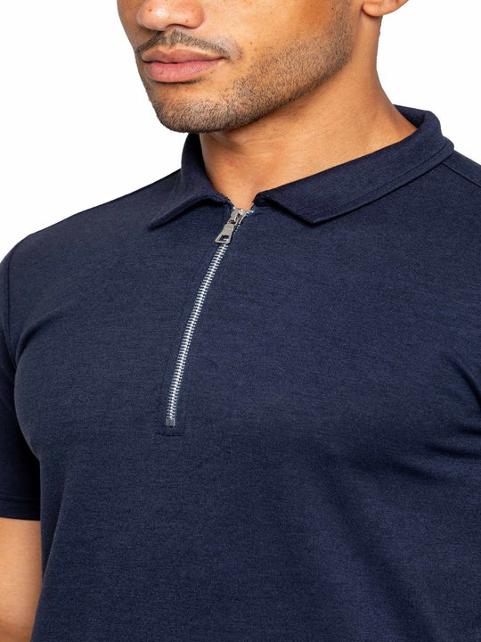 Muscle Fit Zip Polo Navy T-Shirt