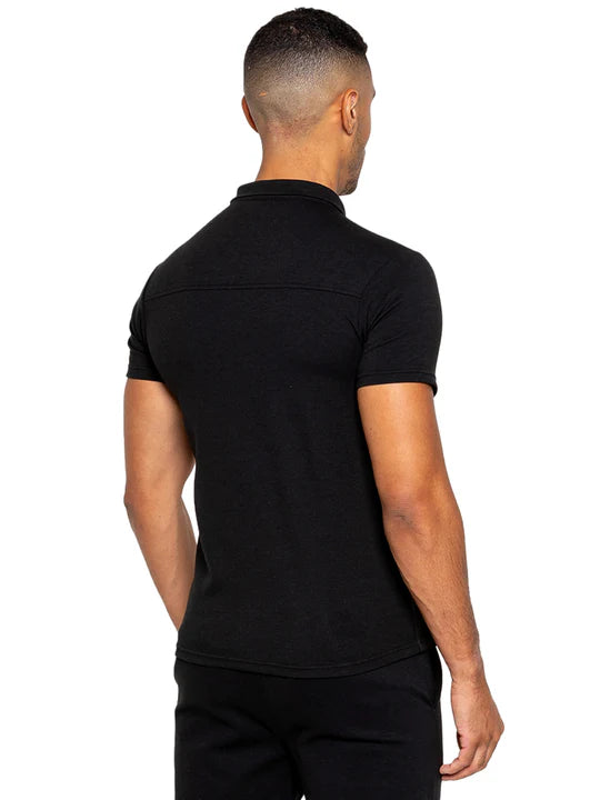 Muscle Fit Zip Polo Black T-Shirt