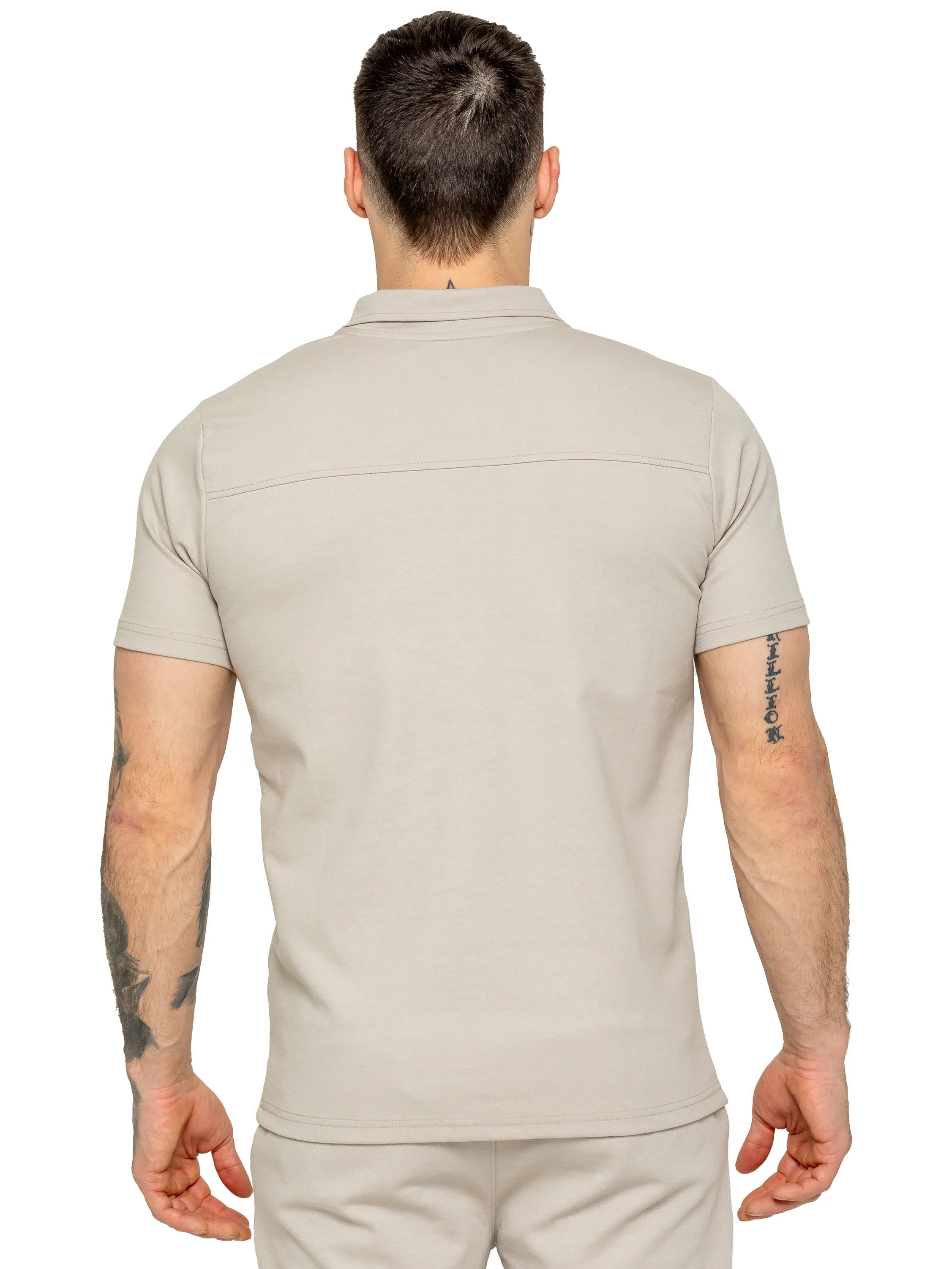 Muscle Fit Zip Polo Beige T-Shirt