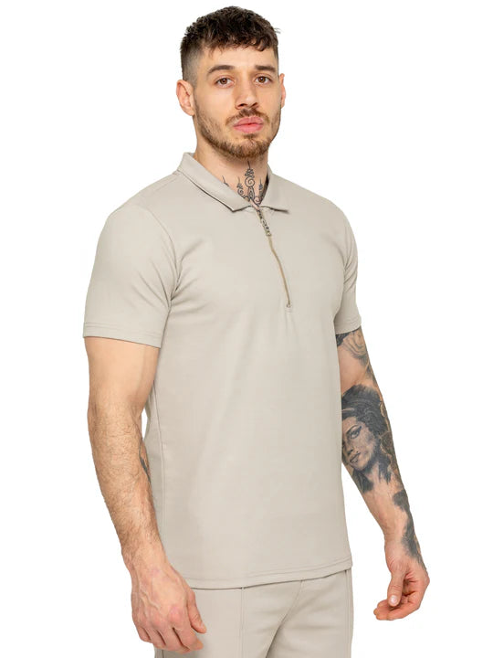 Muscle Fit Zip Polo Beige T-Shirt