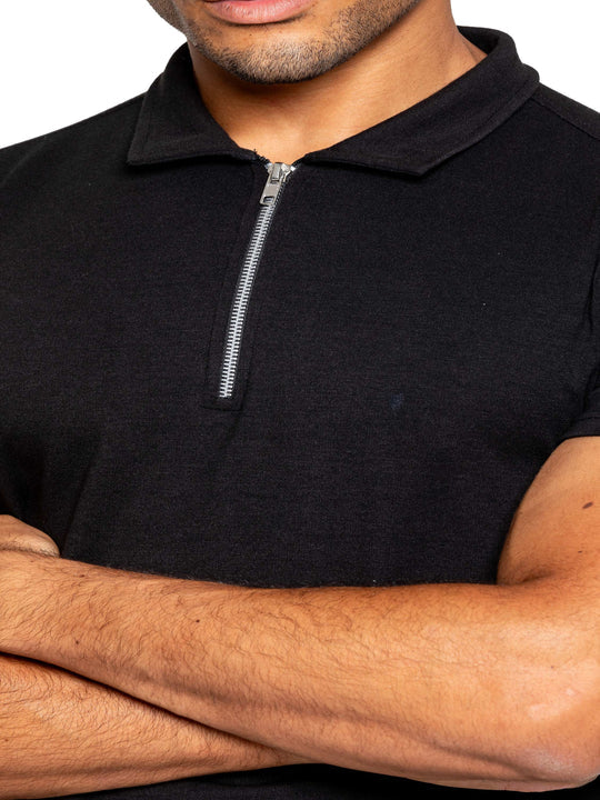 Muscle Fit Zip Polo Black T-Shirt