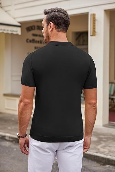 Mens Black Knitted Polo T-Shirt