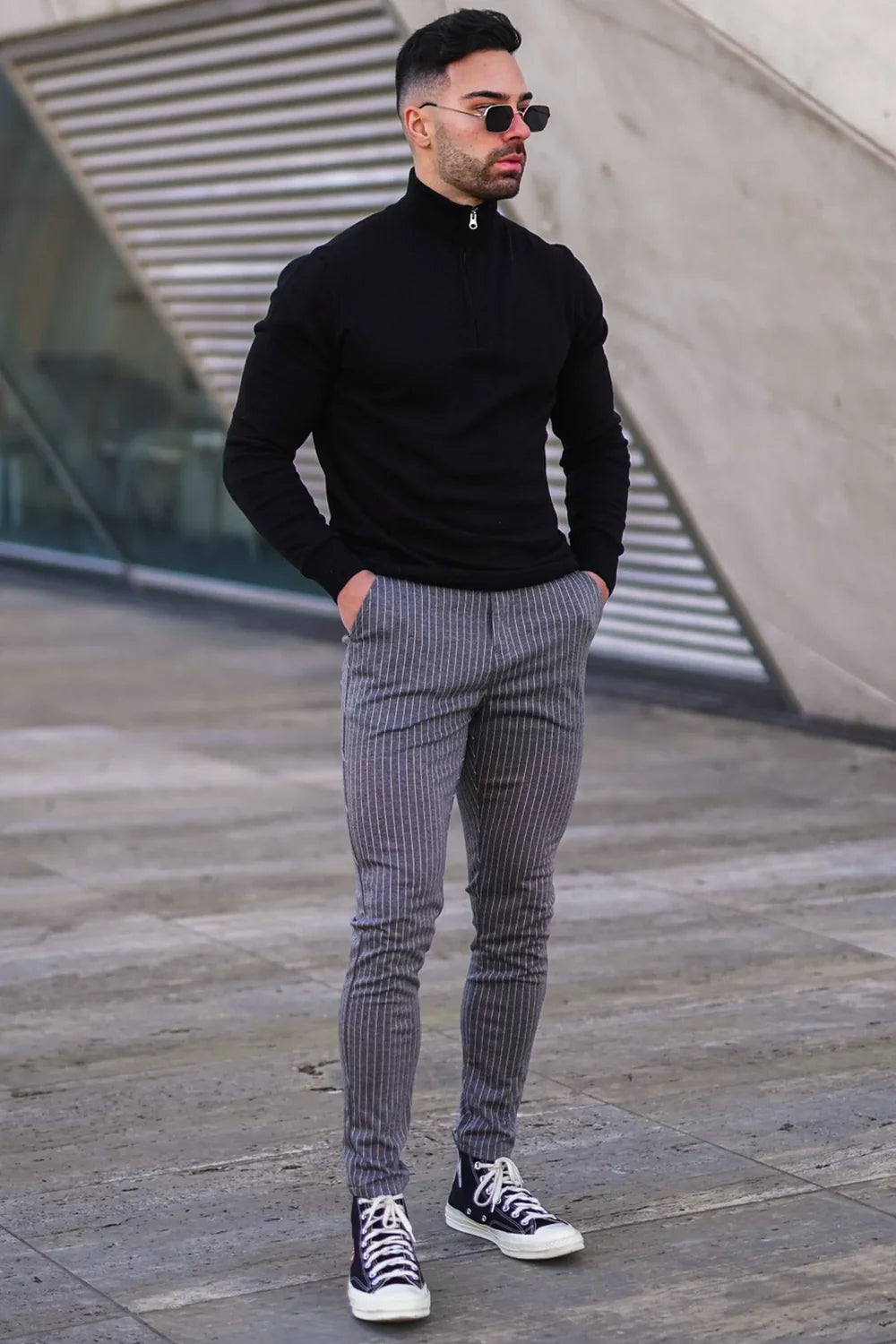 Men's Black Zip Neck Jumper 