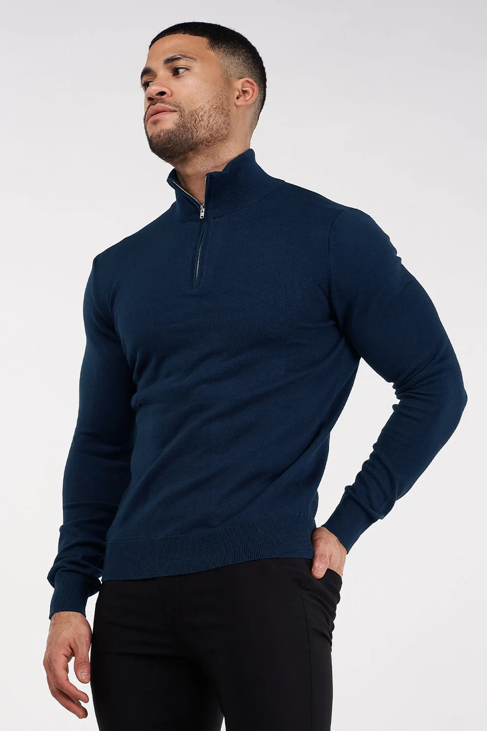 Men's Navy Zip Neck Jumper