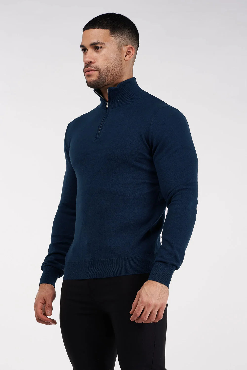Men's Navy Zip Neck Jumper