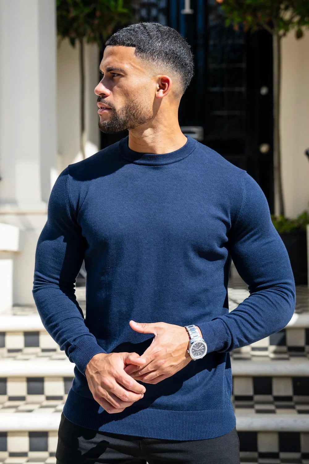 Mens Navy Crewneck Knit Sweater