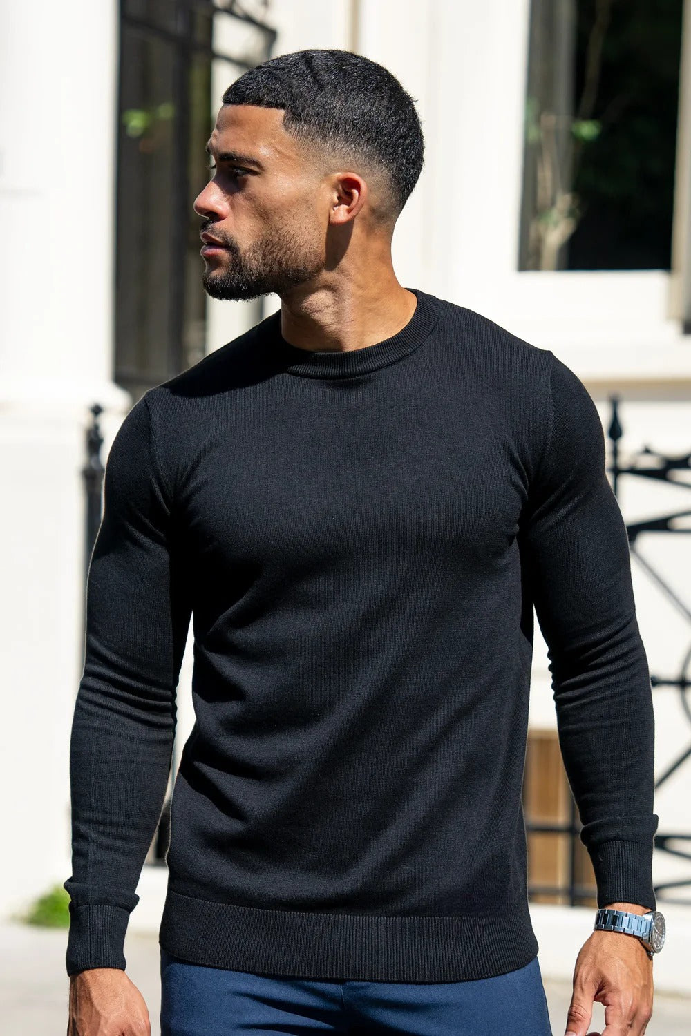 Mens Black Crewneck Knit Sweater