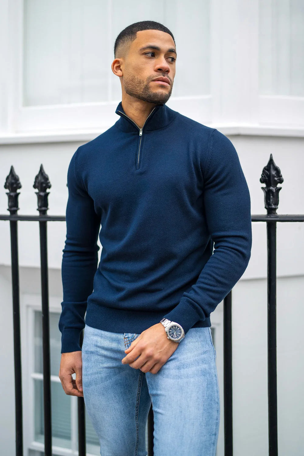 Men's Navy Zip Neck Jumper