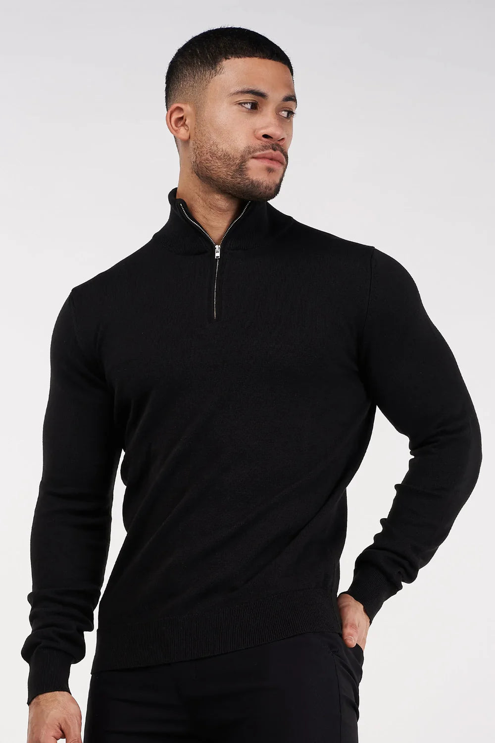 Men's Black Zip Neck Jumper 