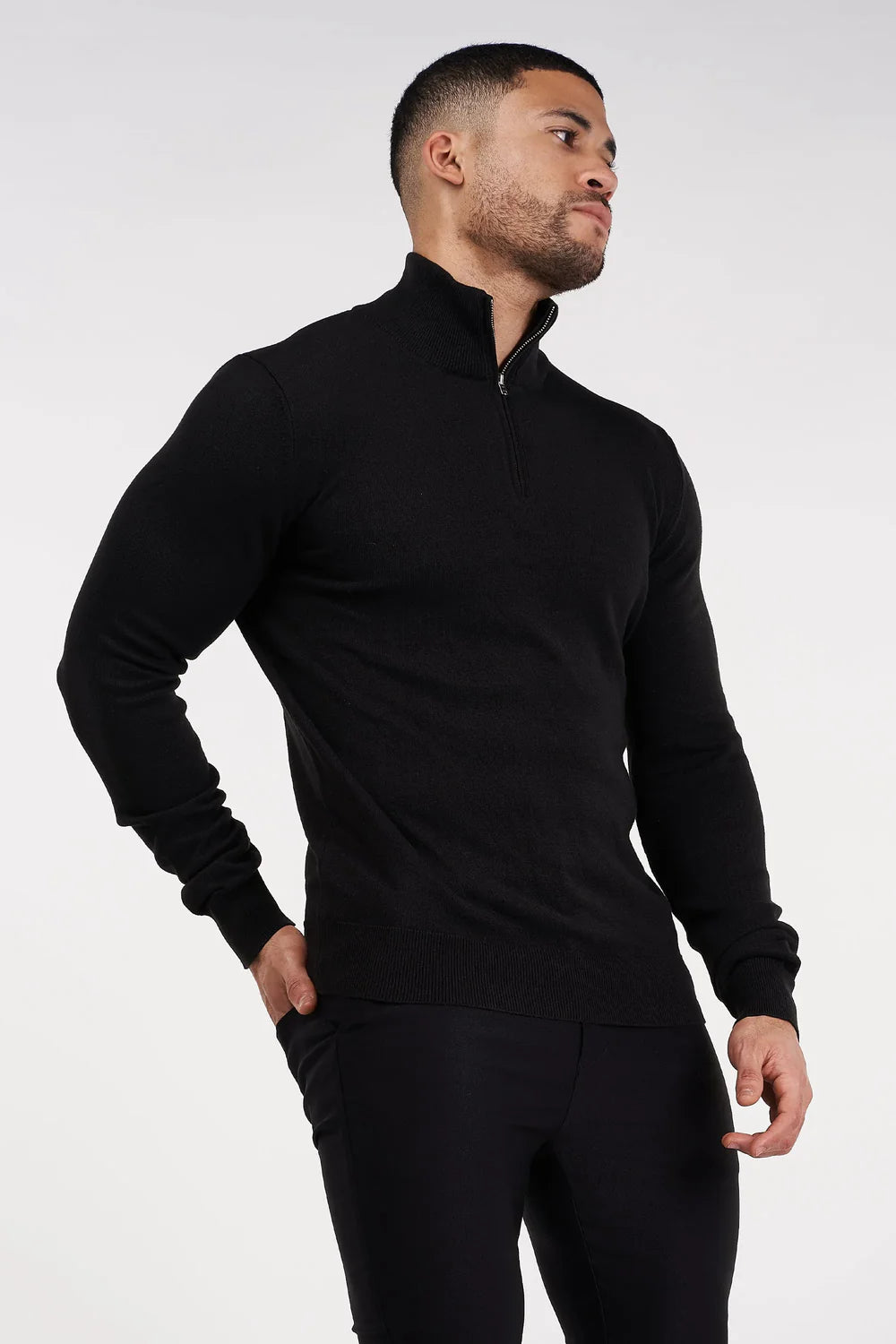 Men's Black Zip Neck Jumper 