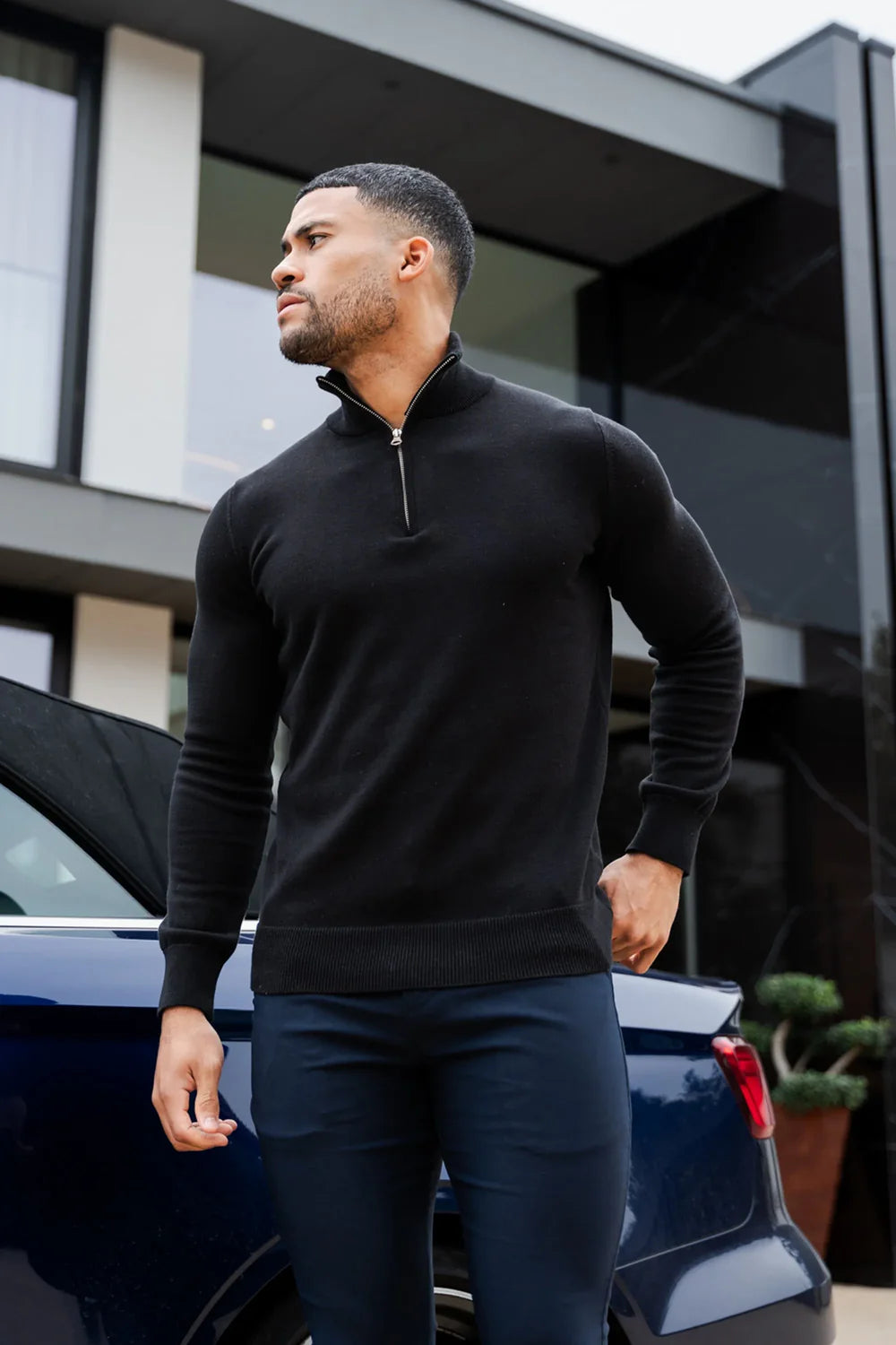 Men's Black Zip Neck Jumper 