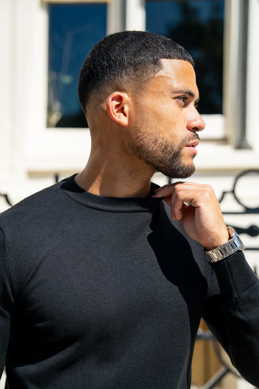 Mens Black Crewneck Knit Sweater