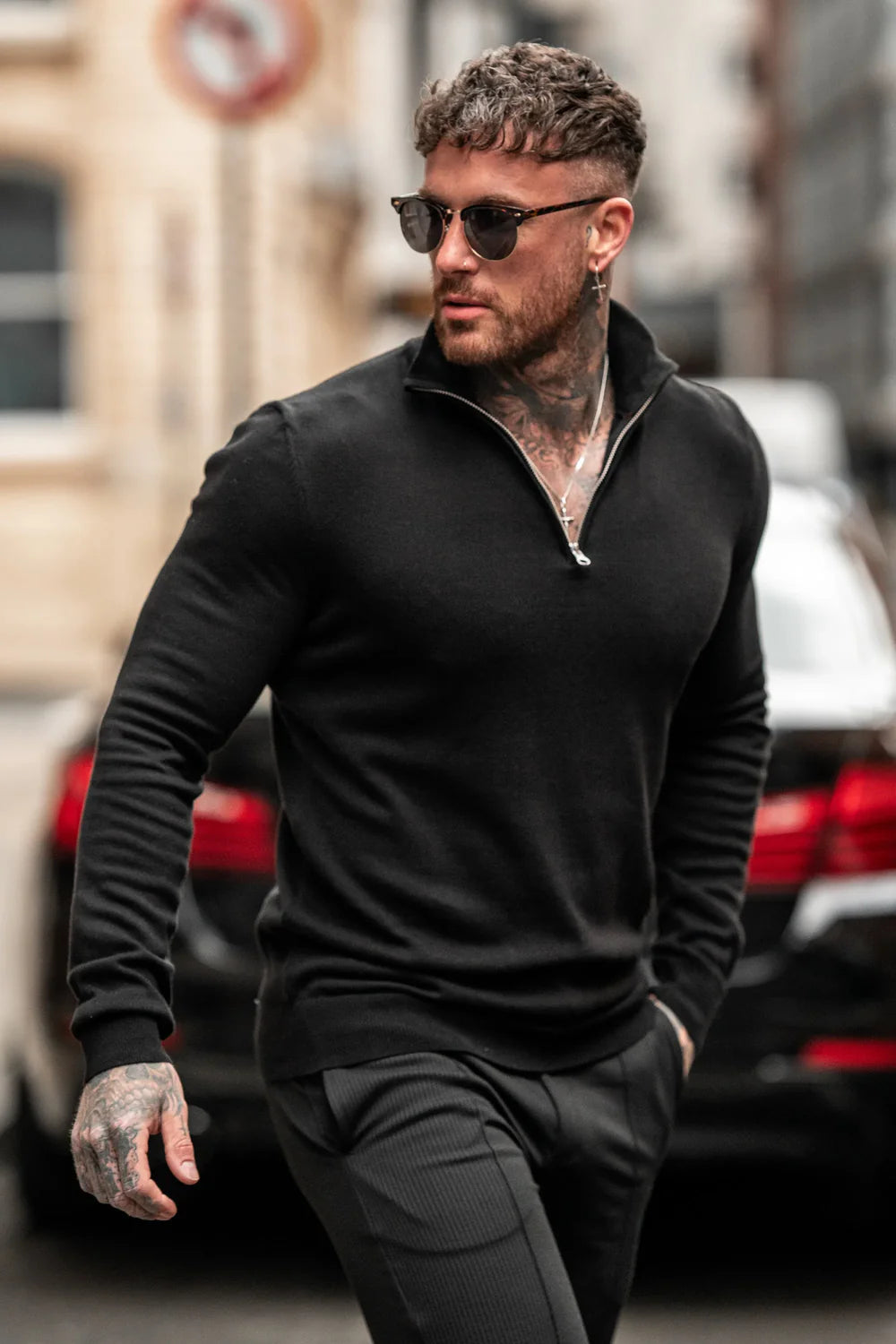 Men's Black Zip Neck Jumper 